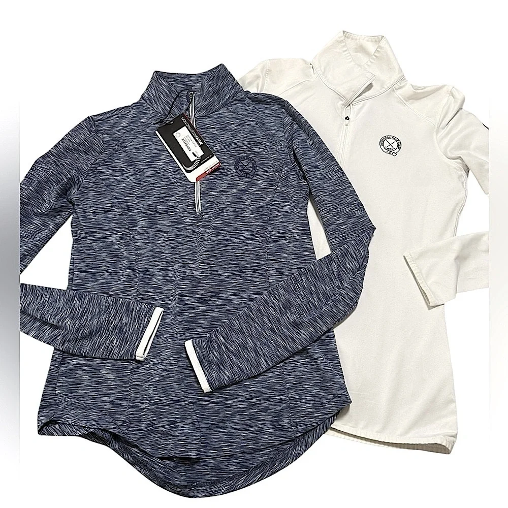 Two Overbrook golf club women’s quarter zips size small. One is NWT.